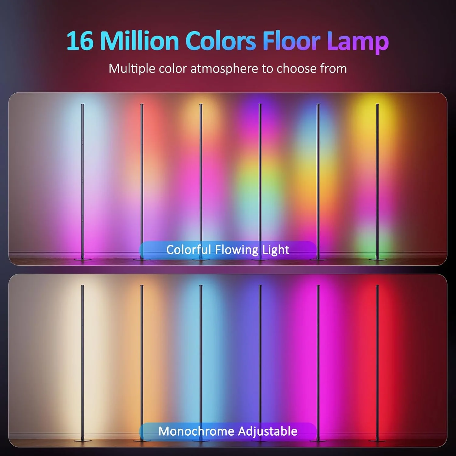 Corner Floor Lamp RGB IC Light with APP and Remote Control LED Floor Ambient Lights with 16 Million DIY Colors Color Changing