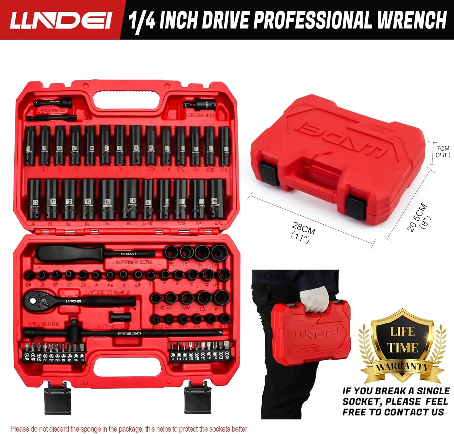 Zestaw nasadek udarowych z napędem 1/4 cala 83-częściowy uchwyt klucza, zestaw narzędzi mechanicznych CR-V z końcówkami adapterowymi do naprawy samochodów