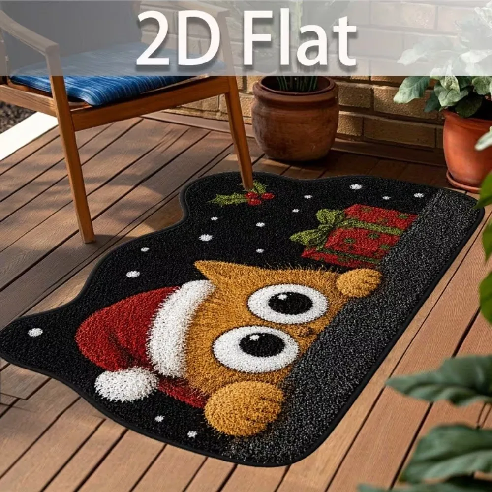 Cartoon Non-Slip Cat Area Rug Anti-fouling 3D Pattern Home Decor Carpet Soft 2D-Flat Christmas Door Mat for Living Room