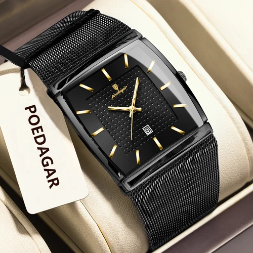 Imagen 2 del producto Reloj POEDAGAR elegante de lujo para hombre, Reloj luminoso resistente al agua con malla de acero inoxidable y fecha para hombre, relojes de cuarzo a la moda para hombre