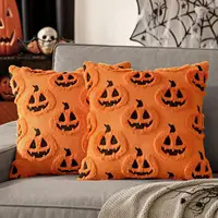 Fundas de almohada de Halloween, 45x45, funda de almohada decorativa con patrón de calabaza, cojines de lana sintética de felpa suave para el sofá del hogar