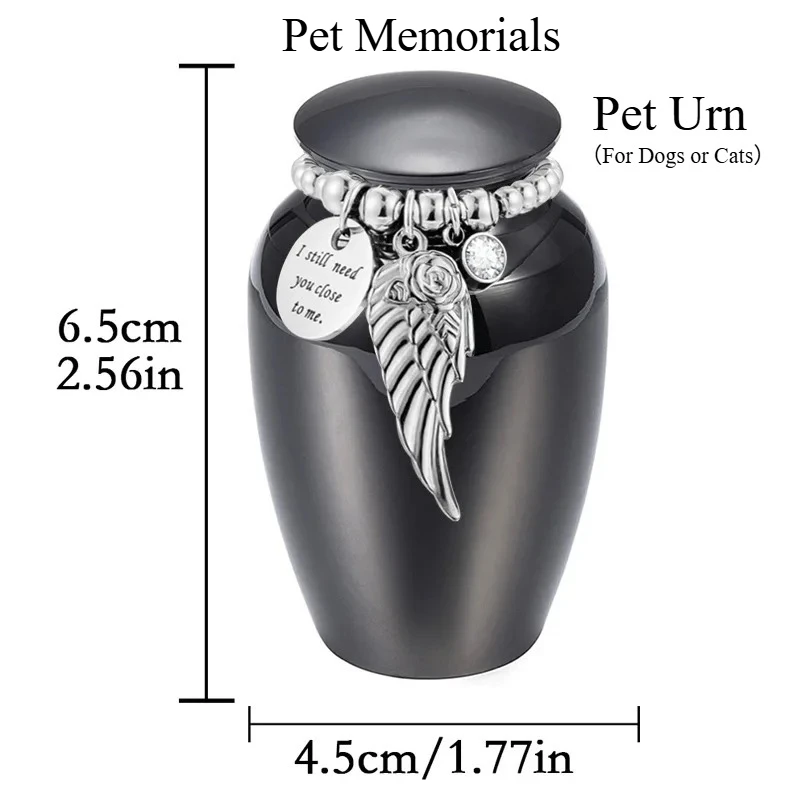 Urne funéraire simple pour animaux de compagnie avec ailes à perles rondes, ouvrable pour commémorer les proches, urne pour poils d'animaux, fournitures funéraires, souvenir chat chien