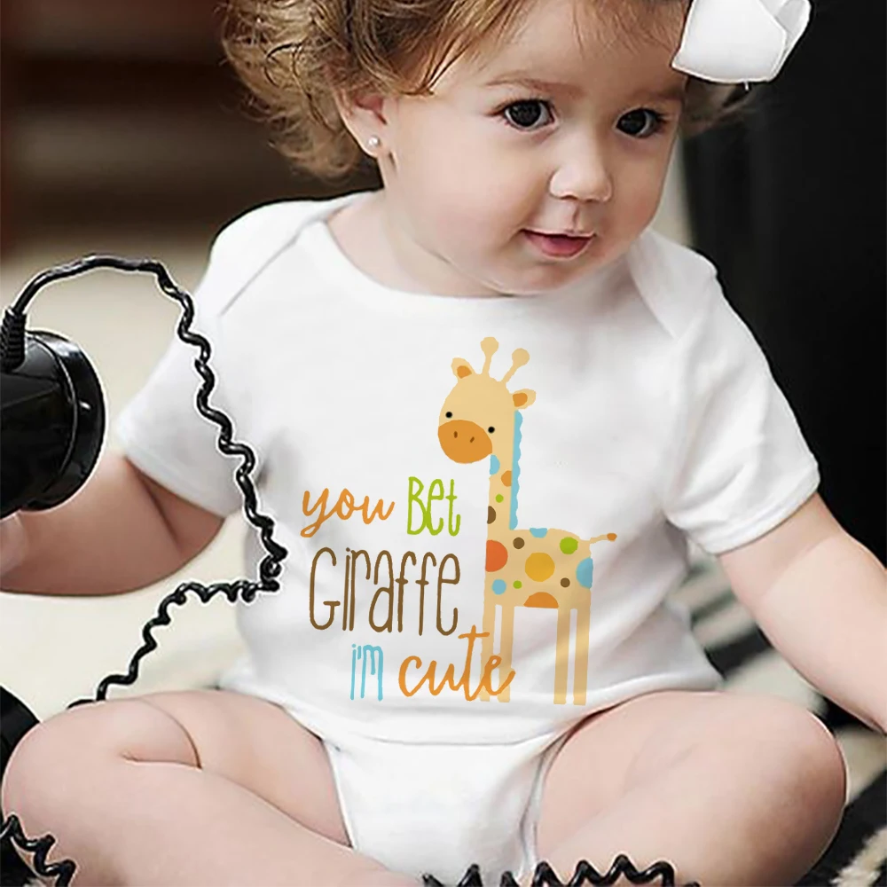 

You Bet Giraffe I'm Cute Printed Baby Romper Cute Newborn Summer Bodysuit Boys Girls Short Sleeve Jumpsuit Funny Toddler Clothes