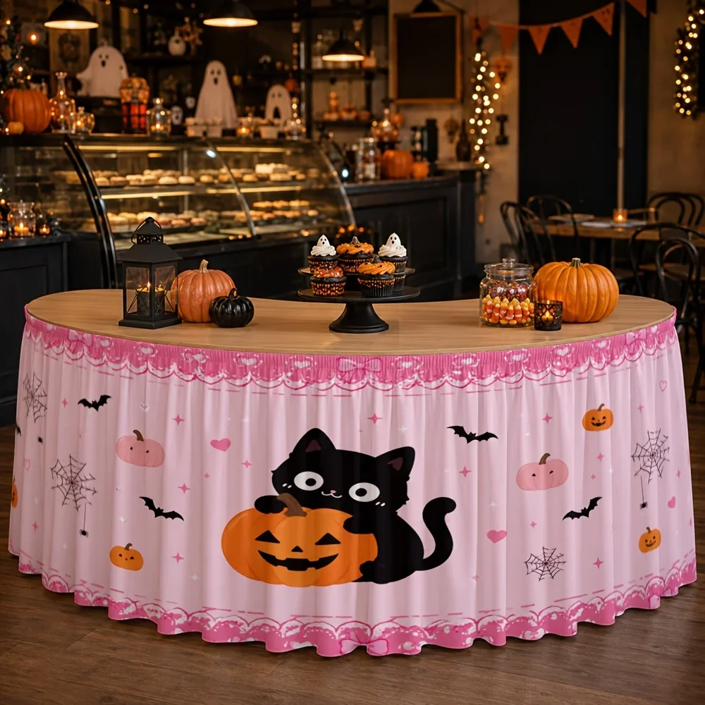 Halloween party table skirt, 1-piece set. Suitable for home party decoration and celebration events. Polyester material.xzj