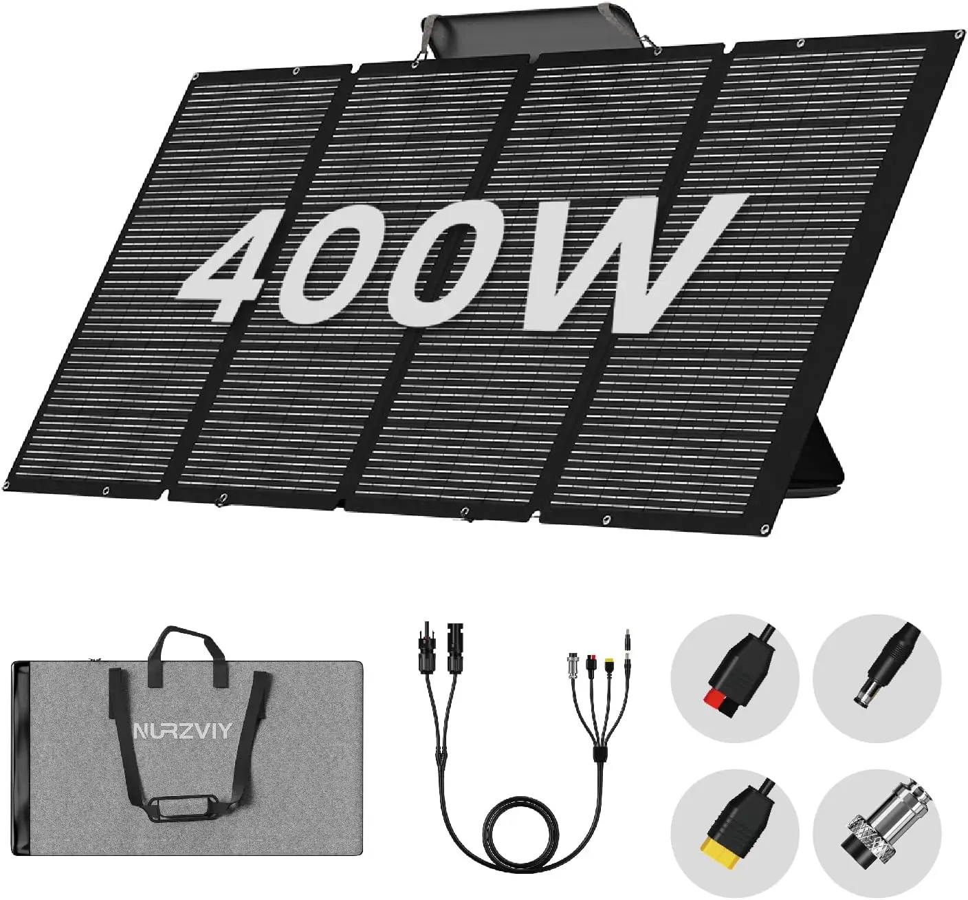 

400 Watts Foldable Solar Panel, Luggable & Durable, Portable 400W Solar Charger Complete with Adjustable Stand Case, 40V