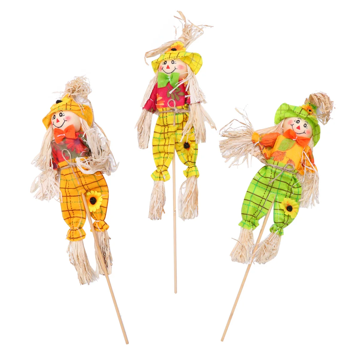 

3 Pcs Halloween Scarecrow Ornaments Home Decoration Straw Fall Girl Wooden Bamboo Office Toys