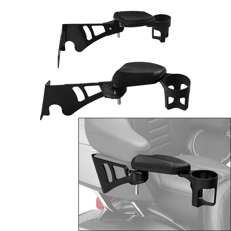 Adjustable Rear Passenger Arm Rests W/Drink Holder Fit For Harley Touring 97-13