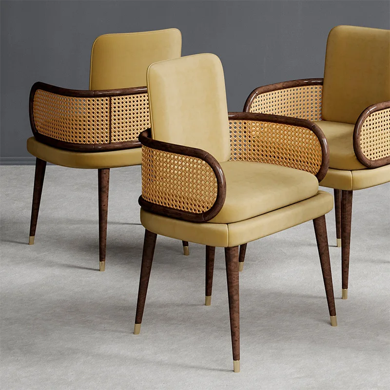 

Обеденный стул из ротанга для отеля, обеденный стул из цельного дерева, спинка из ротанга в скандинавском стиле B & B, домашняя мягкая сумка, средневековый стул wabi-sabi