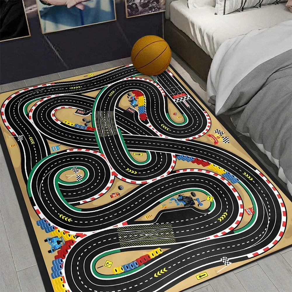 Race Track Rug: Toy Car Racetrack Speedway Design, Kids Room Decor, Living Room Home Decor Sofa Rug Bedroom Bedside Floor Mat