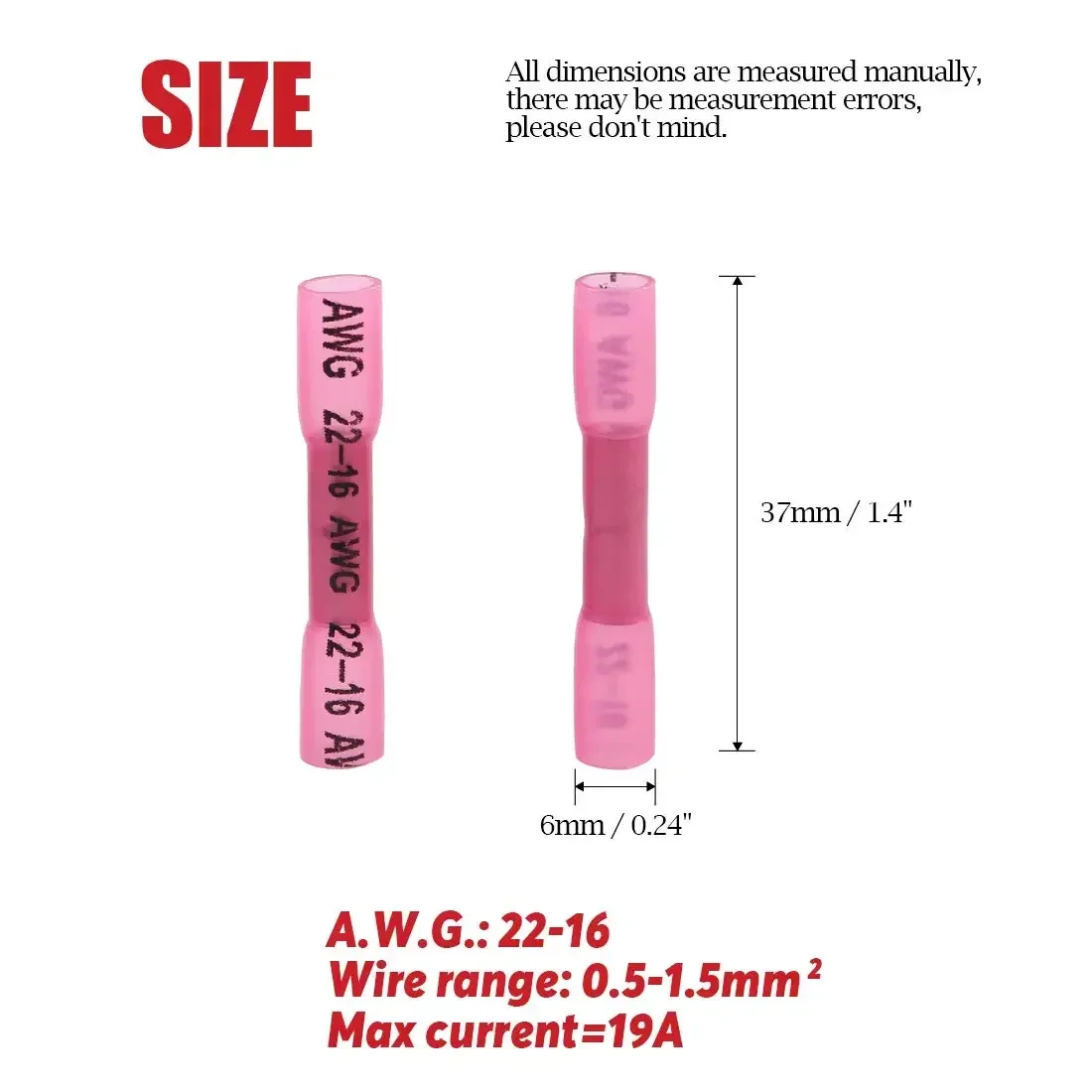 50-500 szt. Złącza termokurczliwe izolowane wodoodporne końcówki zaciskane uszczelka stykowe złącze przewodu elektrycznego 22-16 AWG czerwony — zdjęcie 4