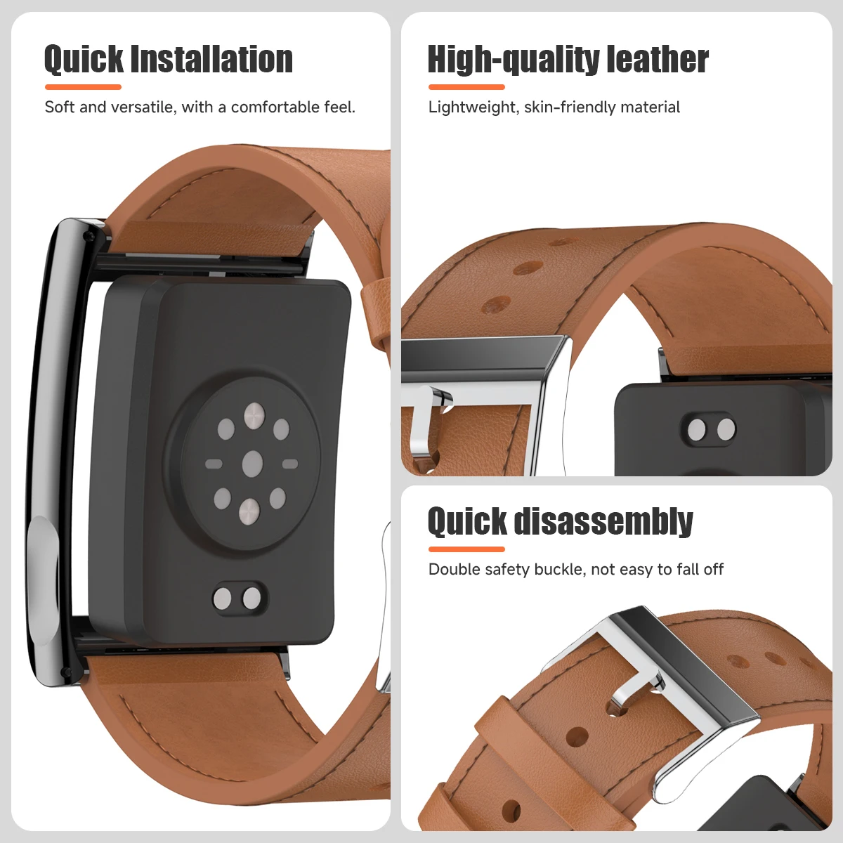 Leather Sport Band Adjustable Metal Frame Fitness Tracker Strap Quick Release Replacement Wristband for Amazfit Helio Strap