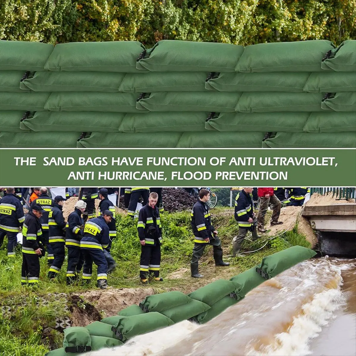 AT16 10-Pack Heavy-Duty Canvas Sand Bags with Buckle, 11.8 X 27.5 Inches for Flood Protection and Weight Support