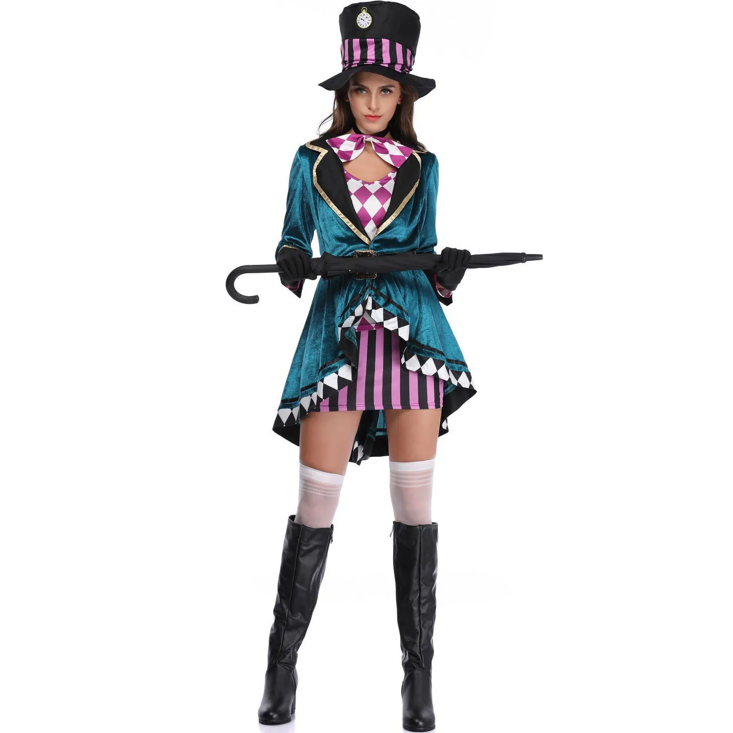 Halloween Alice im Wunderland Uhr Mad Hatter Cosplay Kostüm Sexy Erwachsene Märchen Kleid Frauen Zaubershow Smoking Kostüm