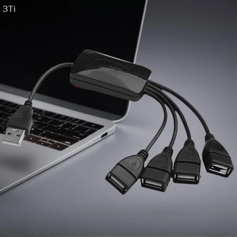 أربعة منافذ USB 2.0 HUB Splitter بواسطة كابل بيانات تمديد 1 ذكر إلى 4 أنثى - يتضمن مقبس محول الطاقة
