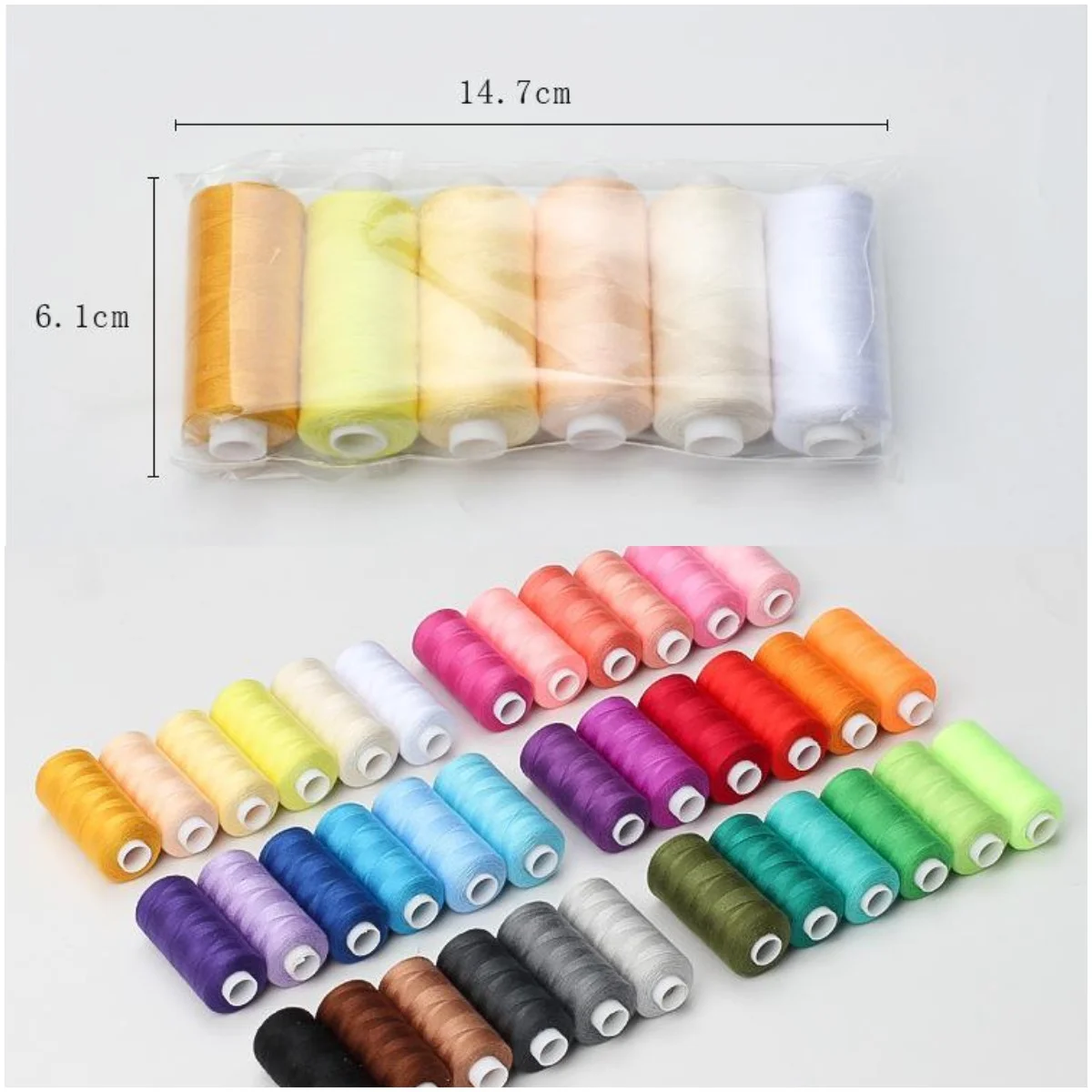 Neue 6er-Packung Nähgarn in verschiedenen Farben, Polyester-Nähgarn, für häusliches DIY-Nähen und Sticken.