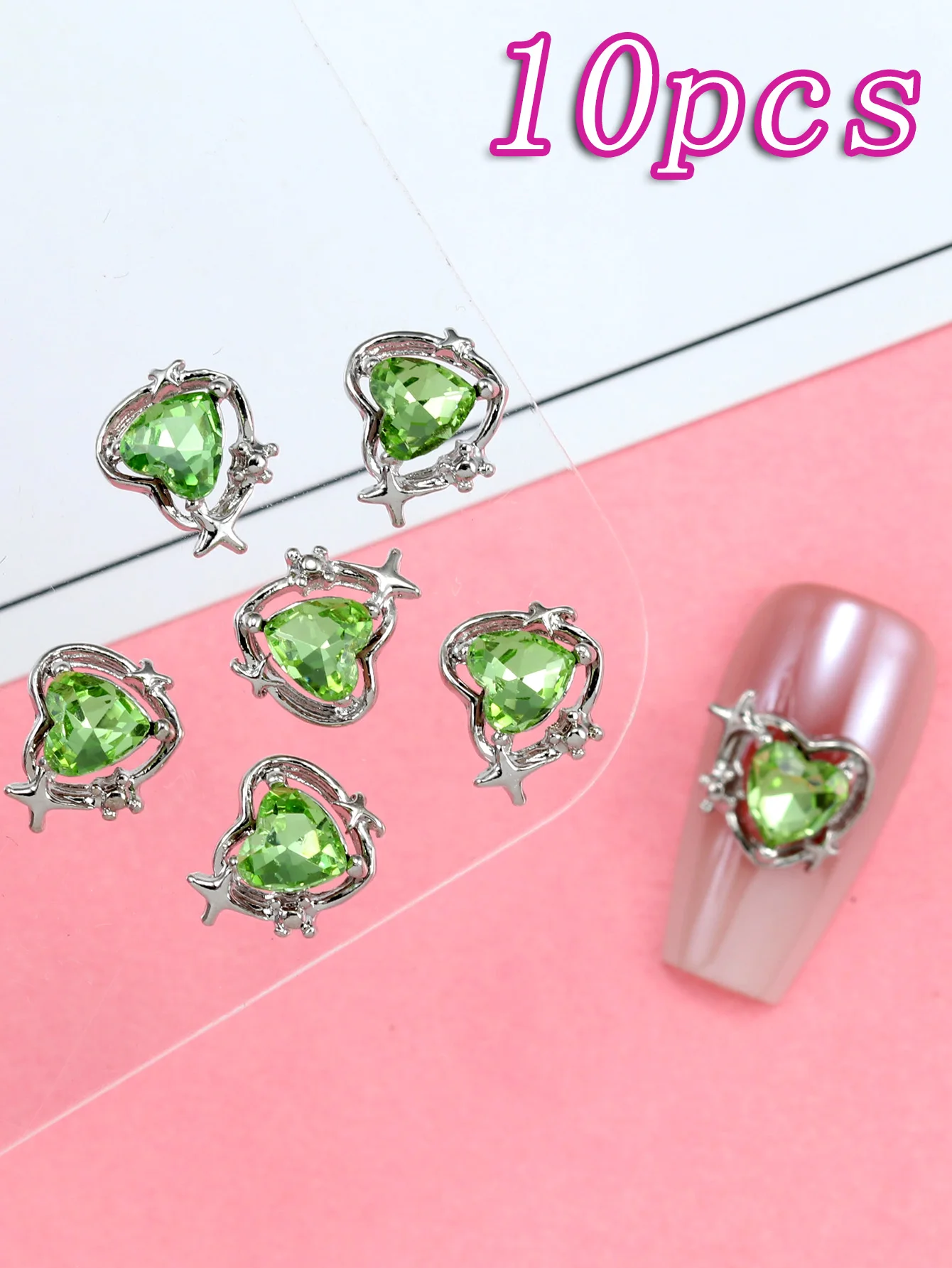 10pcs Nail Art Nail Accessories Three Dimensional Luxury Sweet Heart Shining Pink Nail Gem DIY Nail Shop Special