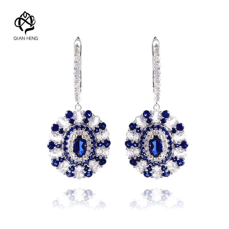 

Qian Heng S925 Fancy Earrings Synthetic Blue Sapphire Sliver Elegent Design Earring For Women Lovers' Gift Party Jewelry