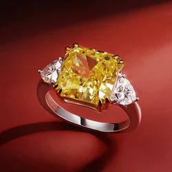 OEVAS 925 Sterling Silver Wedding Ring For Women Luxury 10*10MM Yellow Pink White Zircon Gemstone Rings Fine Jewelry Wholesale