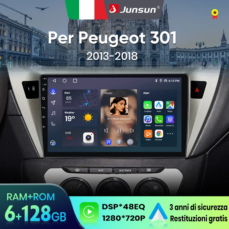 Image of Junsun für Peugeot 301 2013-2018 9 Zoll 4GB 64GB Android 13 Autoradio GPS Navigation Carplay DSP Bluetooth FM Lenkradbedienung Unterstützung USB AUX Eingang Rückfahrkamera Bereit 1080P Video Split