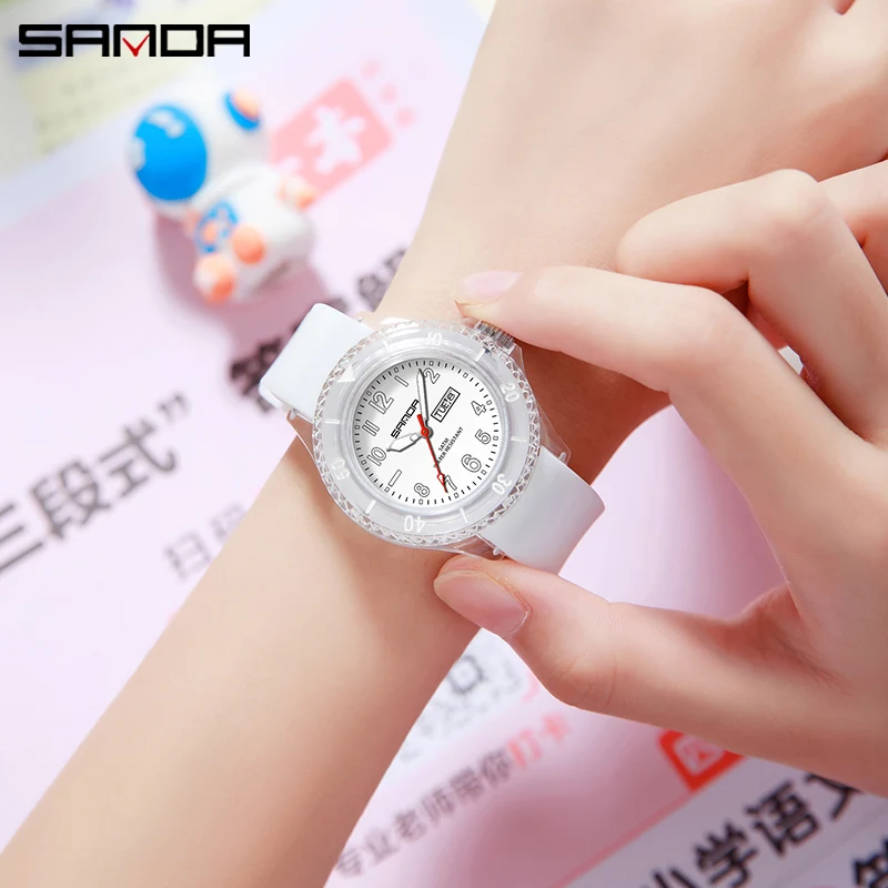 SANDA Lovely reloj de dibujos animados para niños y mujeres, reloj de cuarzo analógico Simple para estudiantes, banda de silicona, reloj informal para niños y niñas