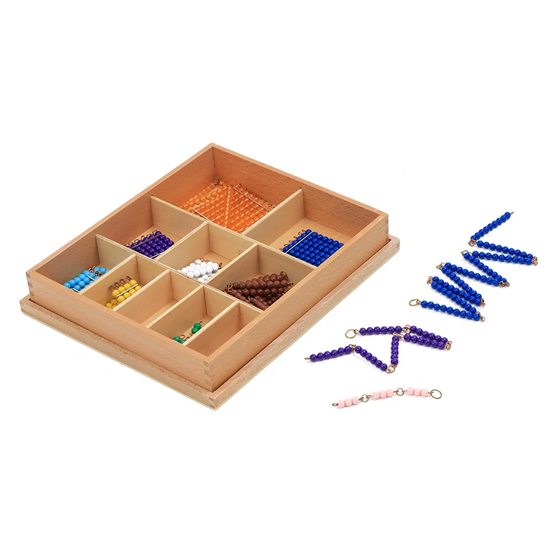 Boîte à chaîne de perles courtes Montessori, chaînes colorées 1-10 et carrées, jouets éducatifs d'apprentissage des mathématiques, jeu linéaire et de saut pour filles et garçons