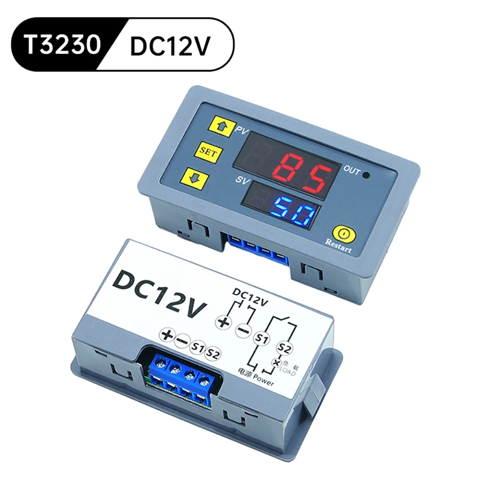 T3230 110V 220V 12/24V Digital Time Delay Relay LED Display Cycle Timer Control Switch Adjustable Timing Relay Time Delay Switch