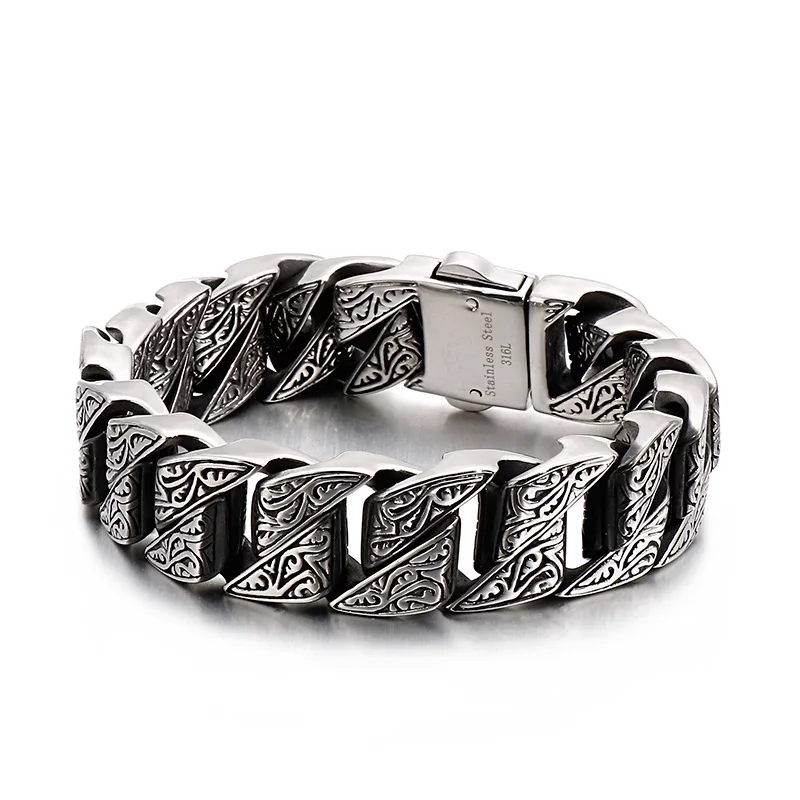 HX Europe and The United States Do Old Domineering Retro Personalized Pattern Bracelet Men's Hip-hop Bold Fashion Men's Jewelry