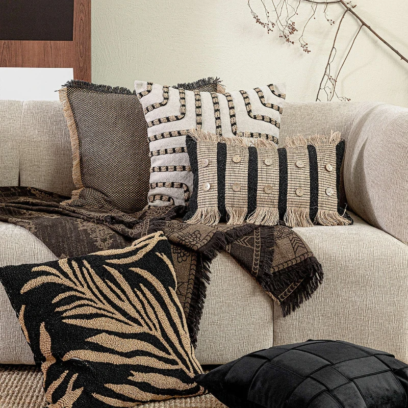 30X50/45X45CM Black BrownThrow Pillow Cover Retro Homestay Stamping Cushion Cover Decor Home Decorative Pillowcase