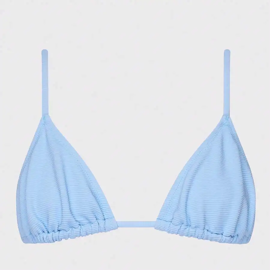 

Light Blue Ribbed Triangle Bikini Top Spaghetti Strap Swimwear