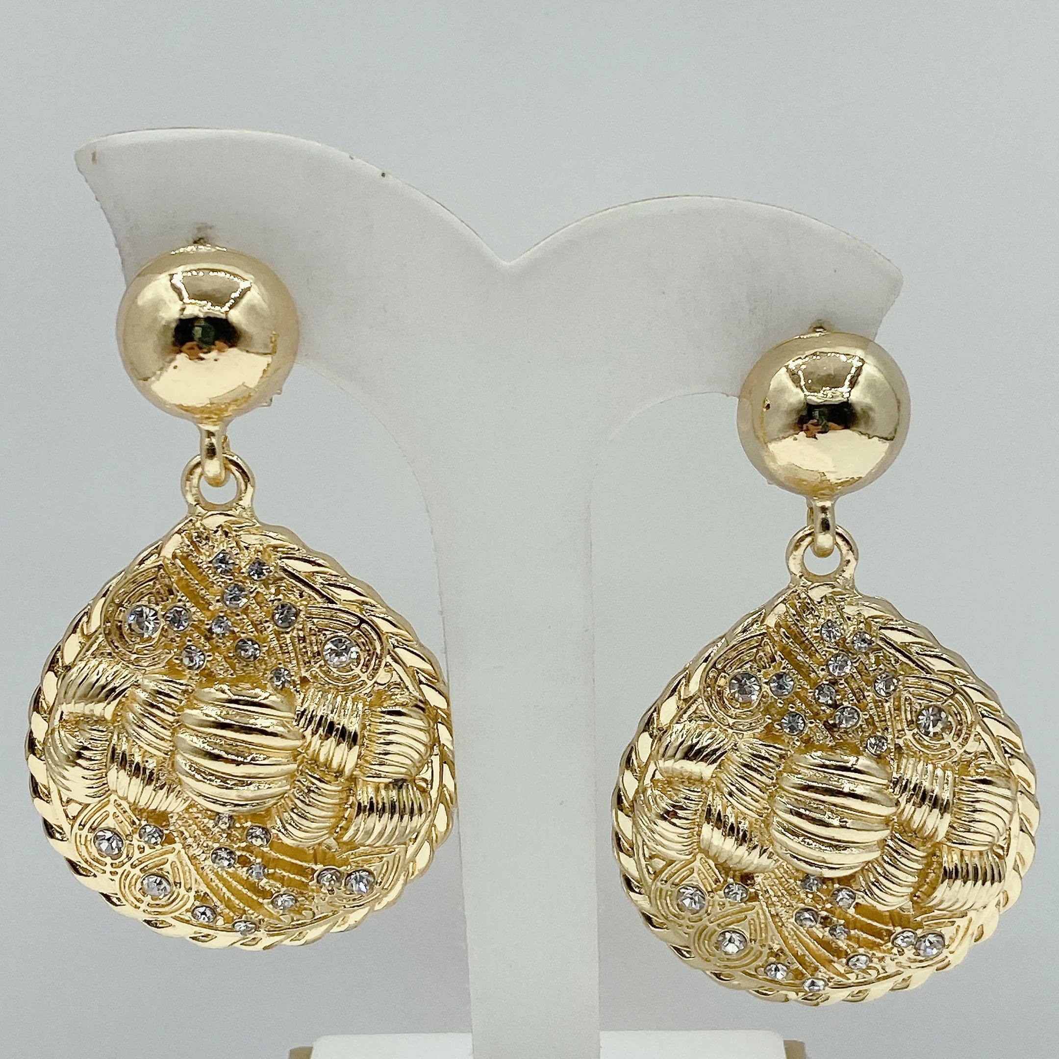 Trendy Round Shape Italian Style Women Earring with Rhinestone Fine Pierced Electroplated Large Earring For Party Free Shipping