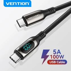 Vention PD 100W Cable Digital Dispaly Type C To USB C 5A Cable for Xiaomi MacBook iPhone16 15 Fast Charging Charger Wire USB C