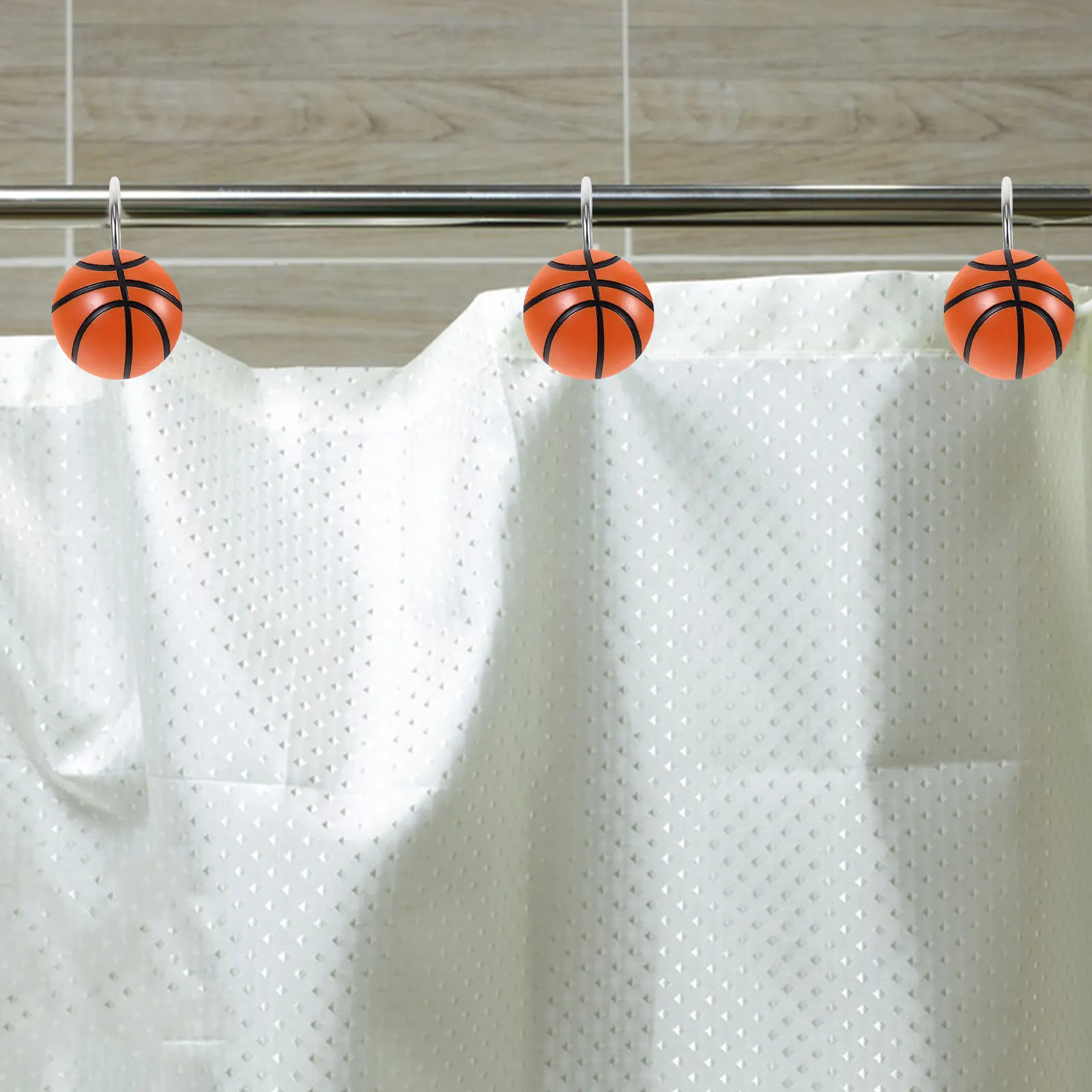 12pcs Bath Hooks Basketball Theme Resin Holder Easy Install Clip Hooks Shower Bath Accessories Curtain Ring Slide