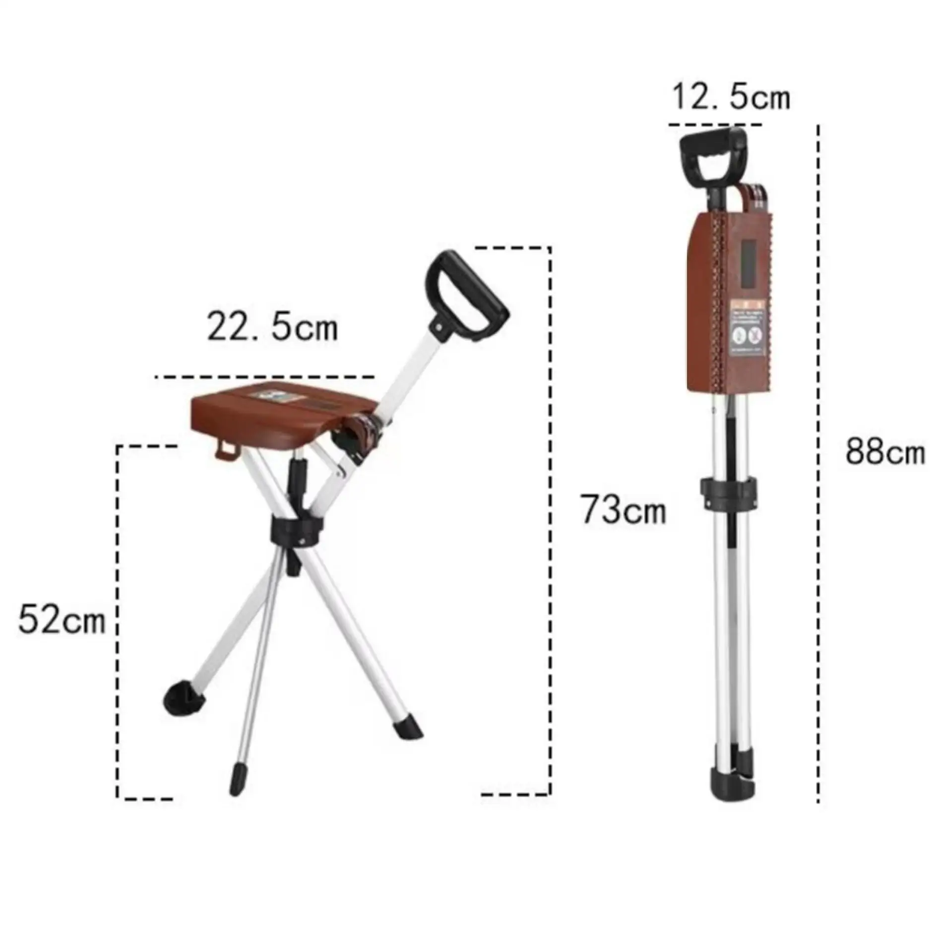3-Leg Aluminum Walking Cane Seat Medical Folding Crutch Chair Elderly Outdoor Use Lightweight Durable Fashion 1.1kg 120kg Load