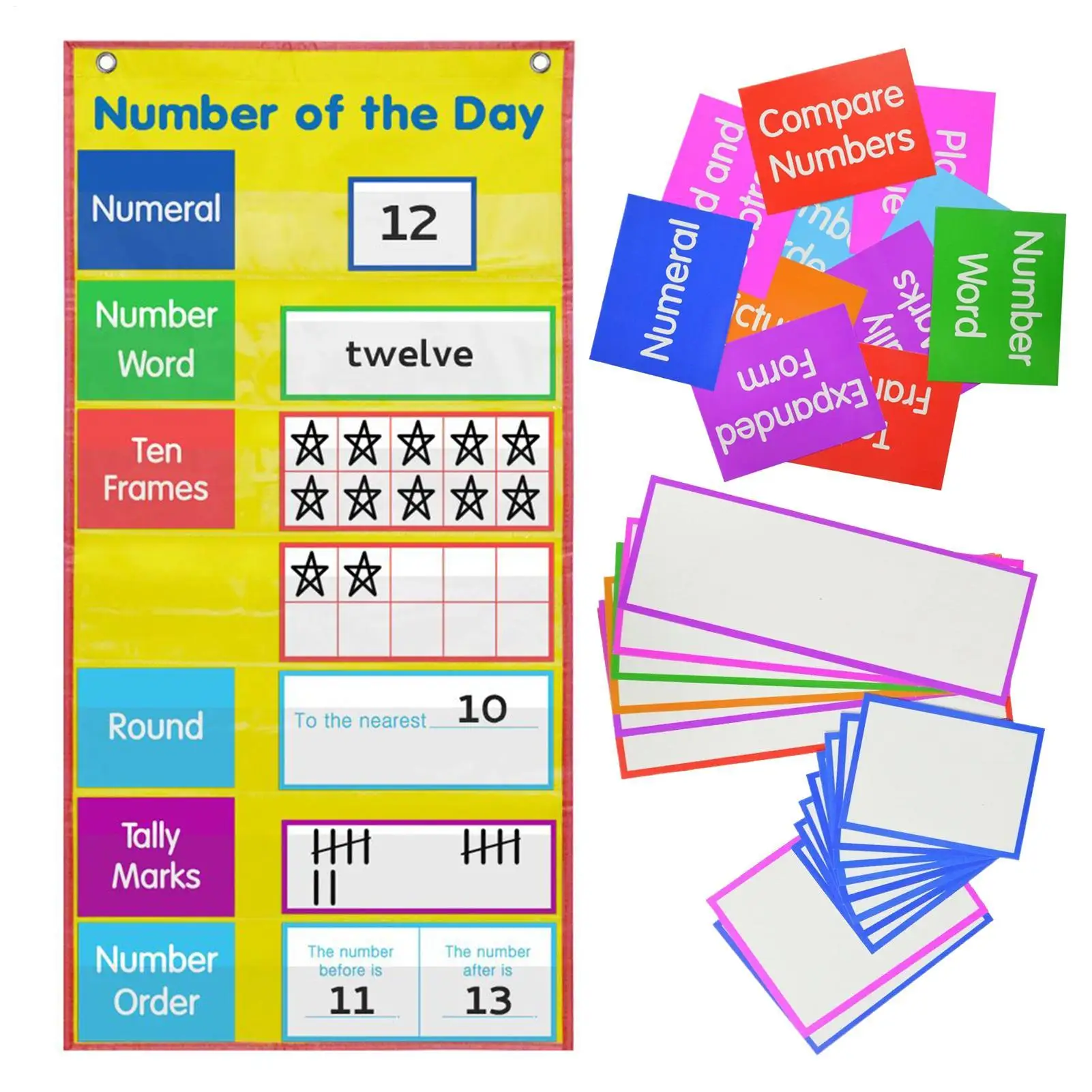 80.5cm Digital Learning Card Bag Erasable Math Teacher Pocket Chart Number Of The Day Board Poster Foldable For Elementary