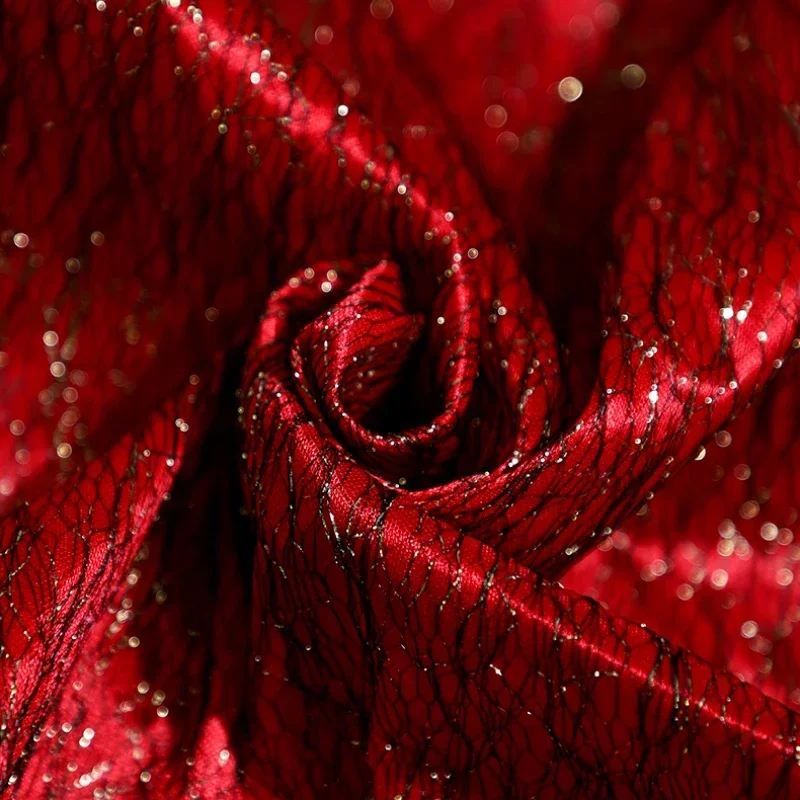 Elastische Candy Rode Diamant Licht Gevoelige Sprankelende Jurk Podium Achtergrond Ontwerper Afstuderen Creatieve Stof