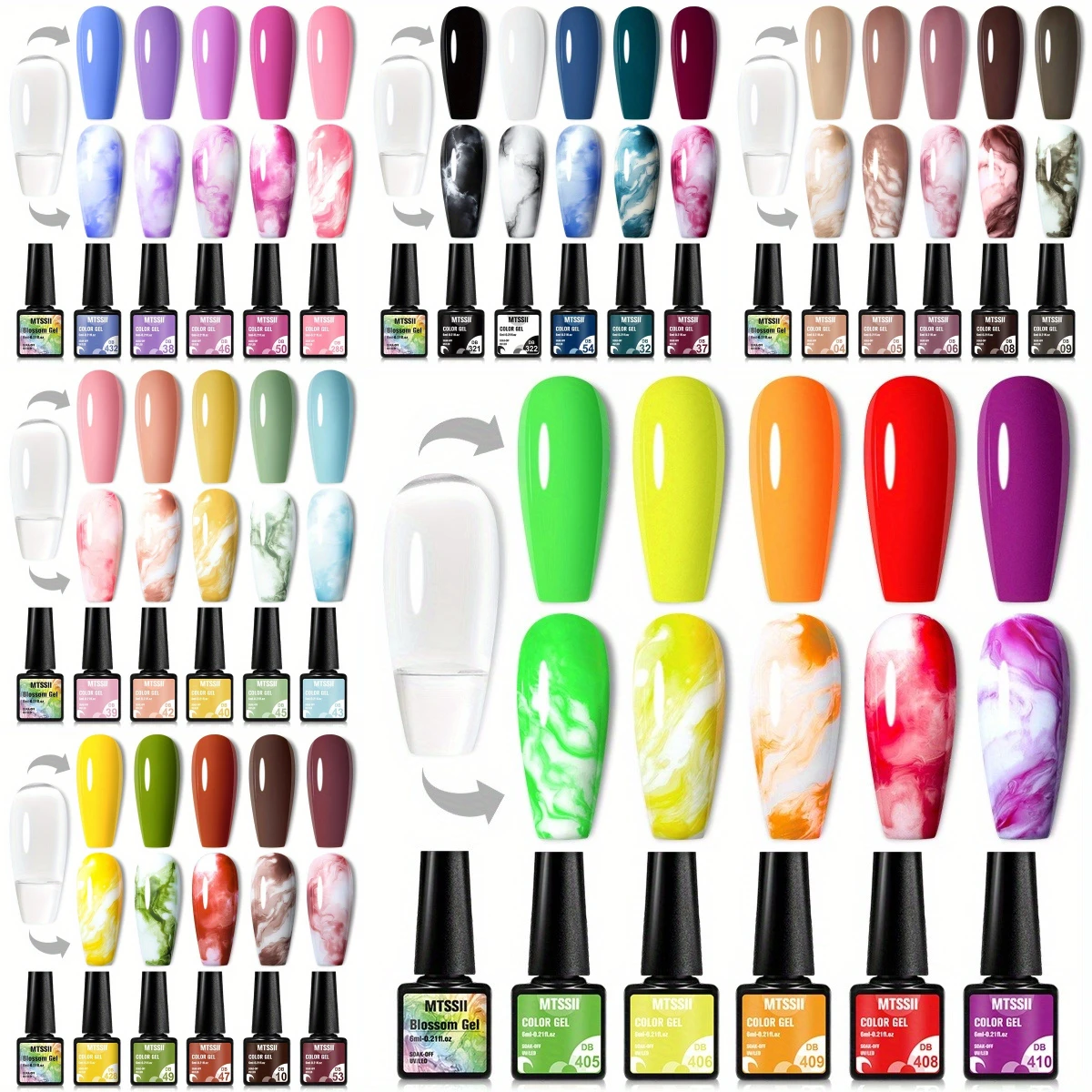 6Pcs/Set Watercolor Floral Print Clear Nail Blooming Gel Polish Kit Spring Colorful Semi Permanent Soak Off Art Gel Varnish