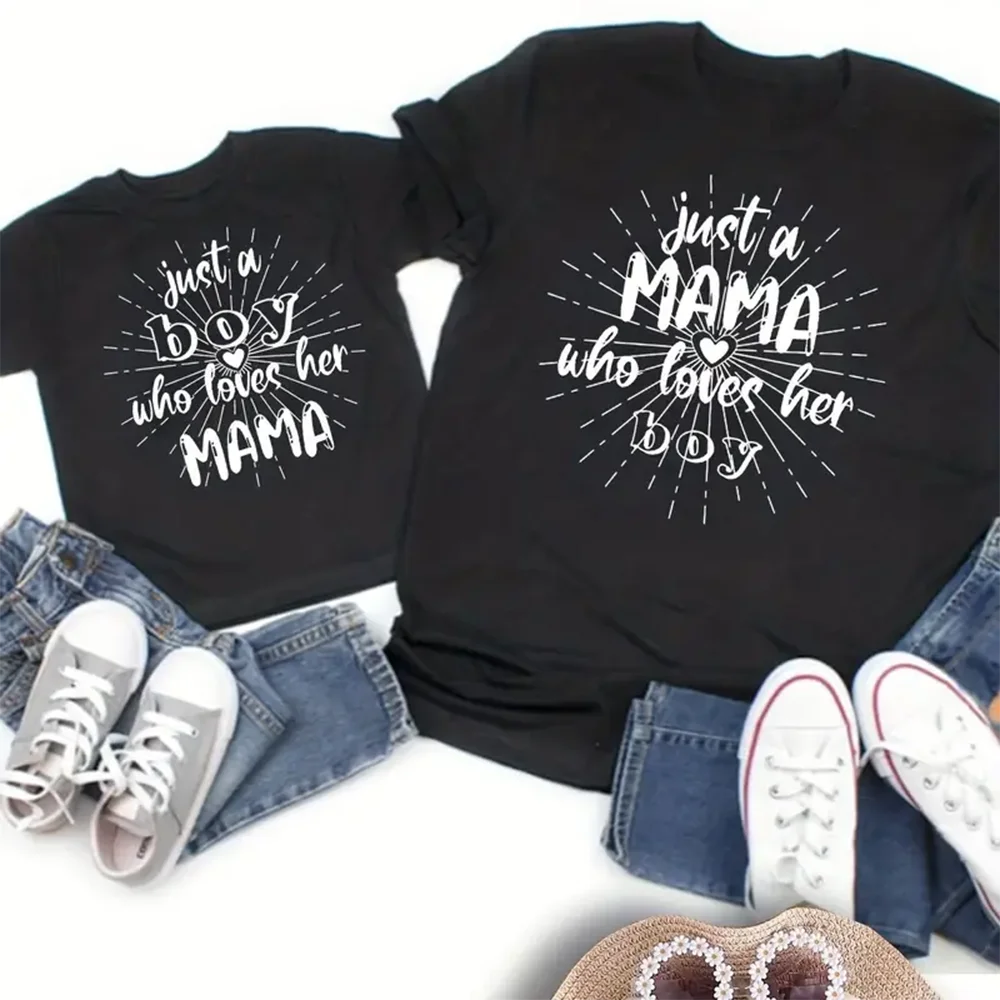 Stylish Family Matching T-shirt, MOM&SON Casual Letter Print Breathable Family Tops, Mom And Son Matching Tees