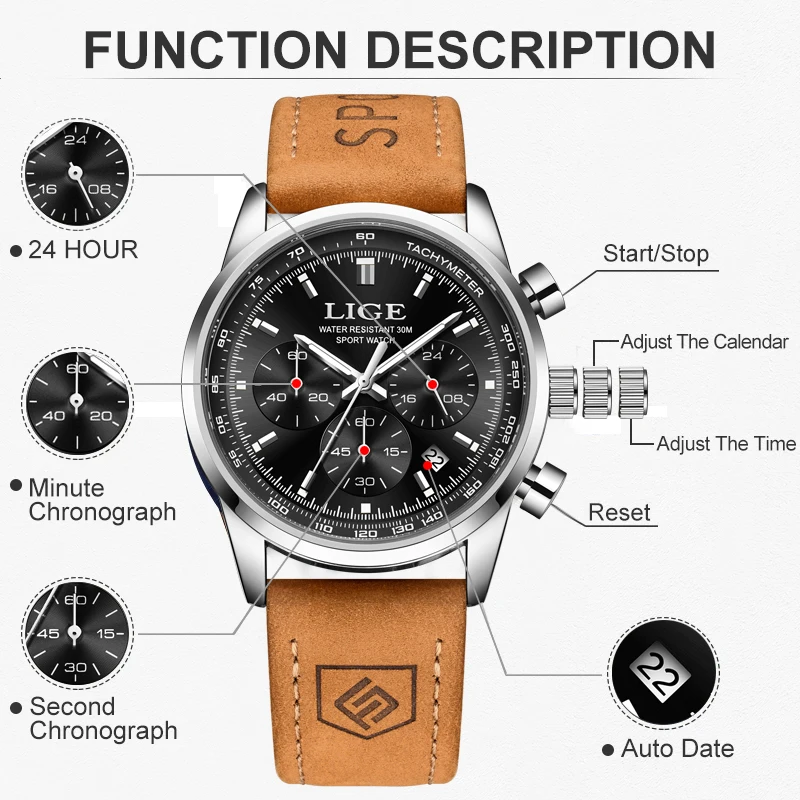 LIGE Business Watch Men Top Brand Luxury Fashion Men Watch Military Sport Quartz Chronograph Clock Male Date Waterproof Watches