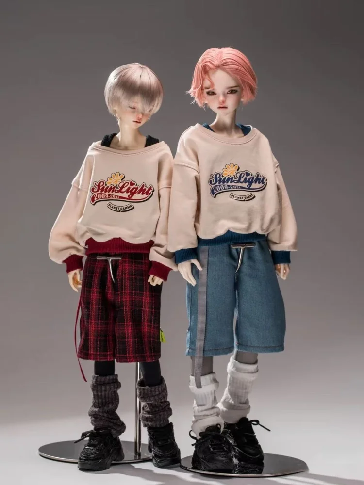 BJD Doll Clothes For 1/4 1/3 Dolls Red Brown Blue Casual Top Pants Set Dolls Clothing Accessories(No Dolls)