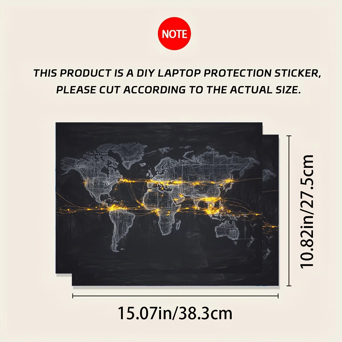 Anti-scratch DIY art protection sticker, world map vinyl for laptops and cars, waterproof and wear-resistant, non-reusable