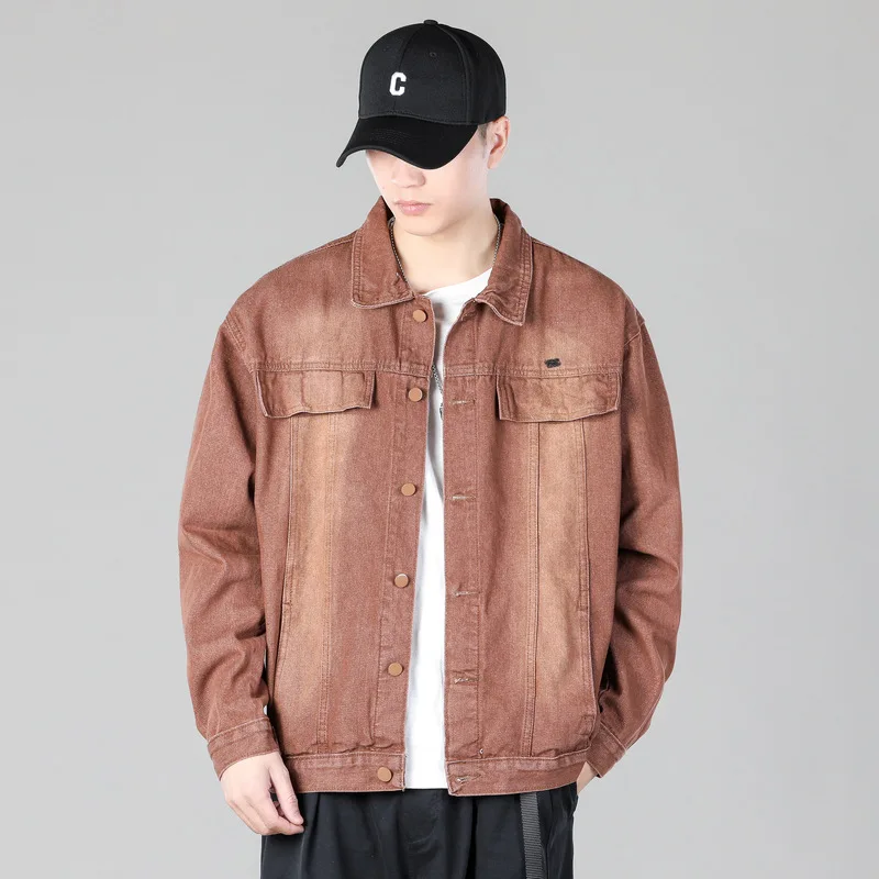 Autumn New Retro Denim Jacket Men's Loose Trend Handsome Tooling Retro Versatile Jacket