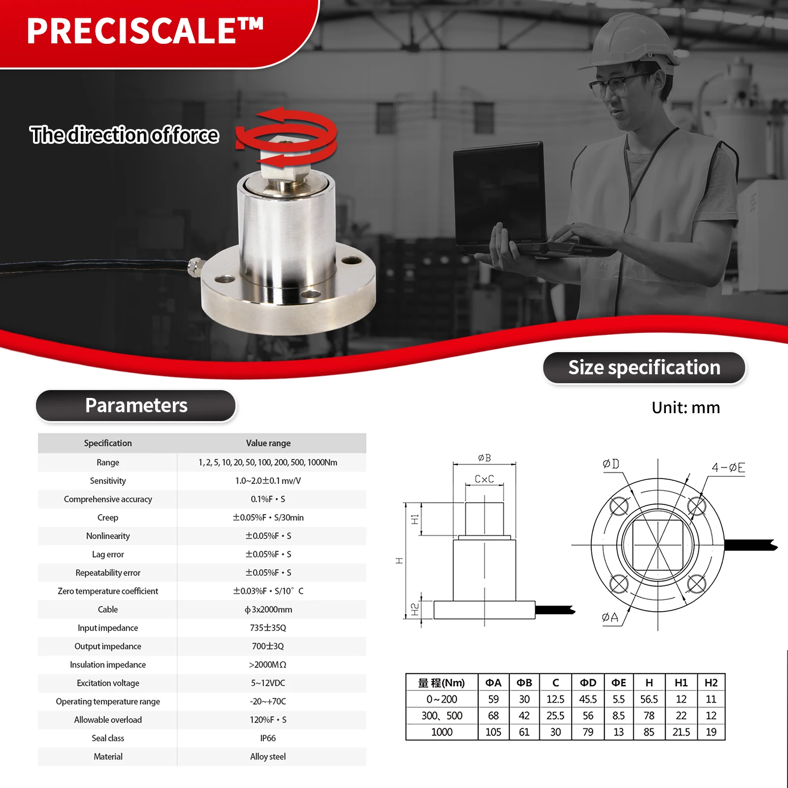 Semi-Flange Statictorque Sensor with Load Cell Amplifier,Analog Output,4-20mA,10Nm 20Nm 50Nm 100Nm 200Nm 500Nm