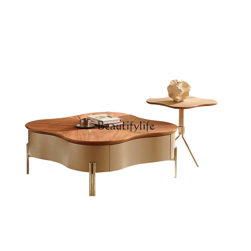 

Medieval style coffee table living room modern simple walnut petal coffee table