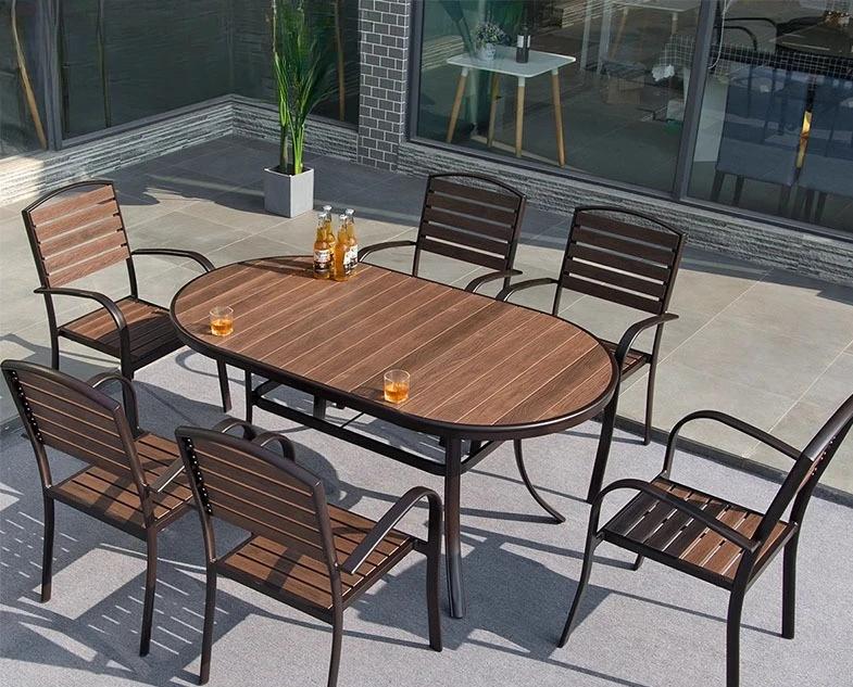 Outdoor tables and chairs, courtyard, outdoor plastic wood preservative wood, waterproof and sun protection
