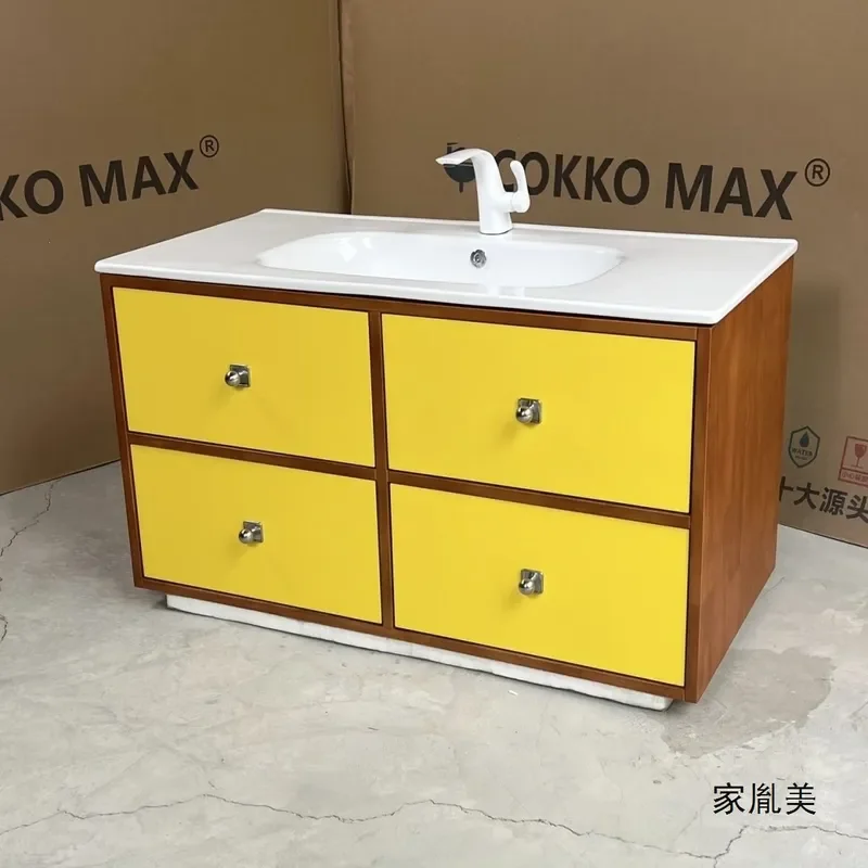 Oak Bathroom Vanity with Ceramic Integrated Sink Modern Two Tone Wall Mounted Storage Cabinet Combo for Restroom