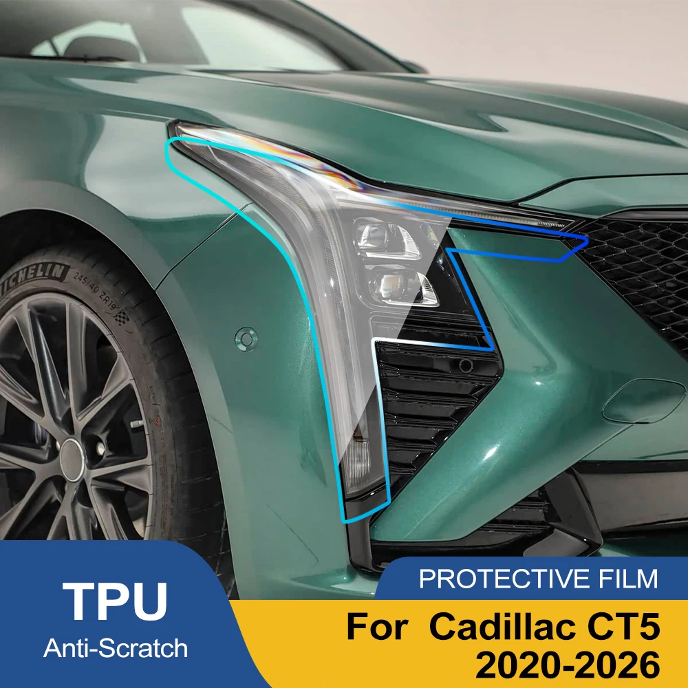 

Premium TPU PPF for Cadillac CT5 2020-2026 High-Gloss Smoke Black Pre-Cut Headlight Cover Anti-Scratch Protective Vinyl Wrap Kit