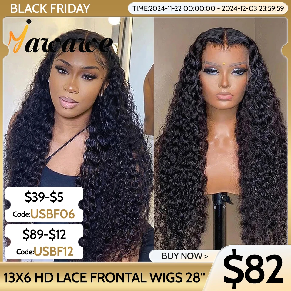 YAWAWE Hair Water Wave 13x6 HD Lace Frontal Wigs Brazilian Wigs 100% Human Hair For Women Deep Curly Wigs preplucked Precut