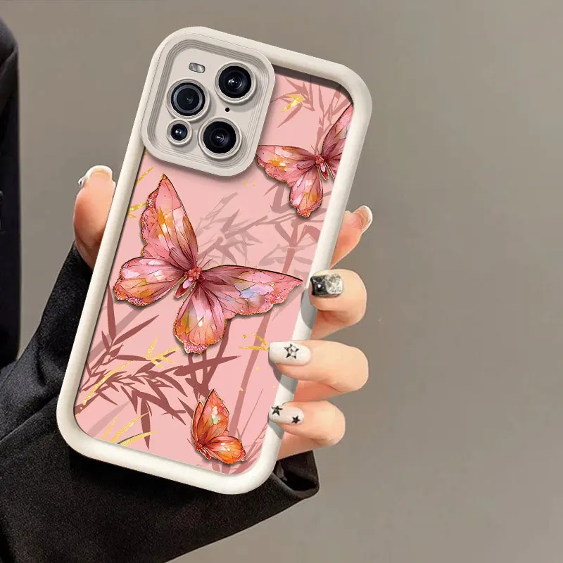 Butterfly Painting Pattern Phone Case, Soft Silicone Cover, Camera Lens Protection, F11, F9, Find X3, 5G, X5 Pro, R11S, R15, R17