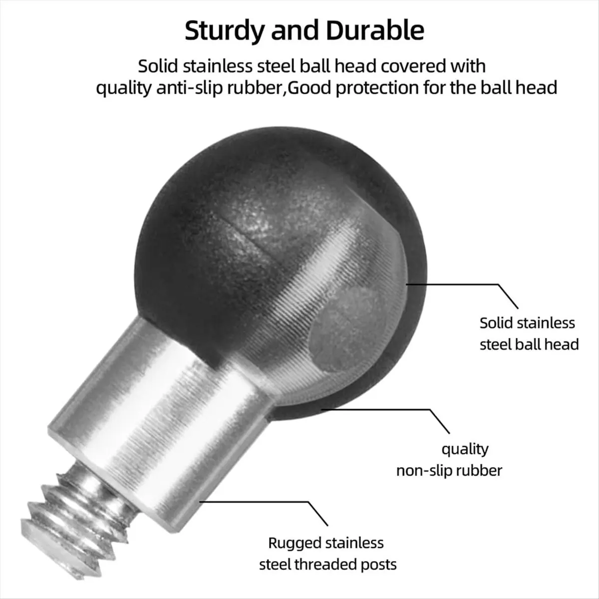 Aluminum 17mm Ball Head Adapter with 1/4 Inch Thread, 17mm Socket Arm, TPU Ball for Bike Motorcycle Phone Holder