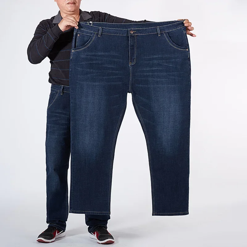 High Waist Men Jeans 150KG Autumn Thicken Stretched Plus Size 46 48 50 52 Denim Pants Loose Straight Dad Gift Summer Trousers